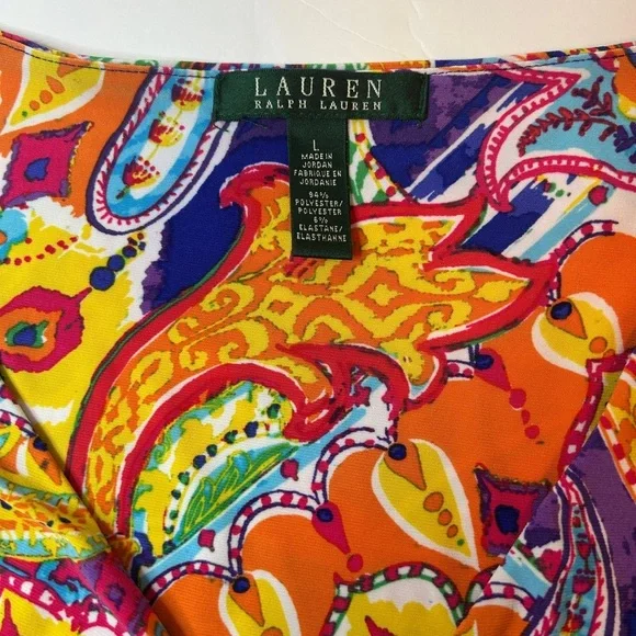 Ralph Lauren Women's Colorful Stretch Print Dress Size L - Picture 3 of 5